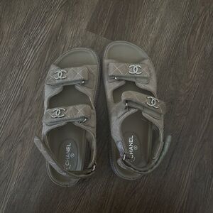 CHANEL Silver Quilted Sandals